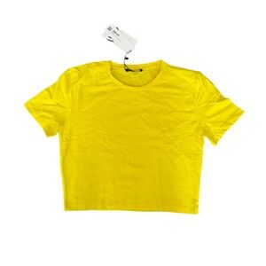 ZARA Kids Yellow Crew Neck Cropped T-Shirt Top Size L NEW
